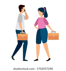 couple with briefcase isolated icon vector illustration design
