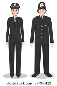 Couple British Policeman Policewoman Traditional Uniforms Stock Vector ...