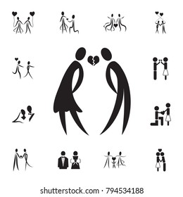 a couple with a broken heart icon. Set of Valentine's Day elements icon. Photo camera quality graphic design collection icons for websites, web design, mobile app on white background