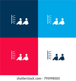 Couple of brothers sitting watching tv four color material and minimal icon logo set in red and blue