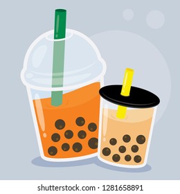 couple bubble, boba, pearl milk tea vector illustration