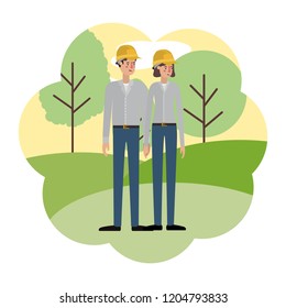 couple of builder with landscape avatar character