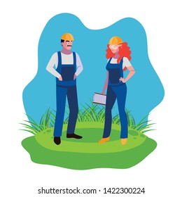 couple of builders constructors workers on the lawn