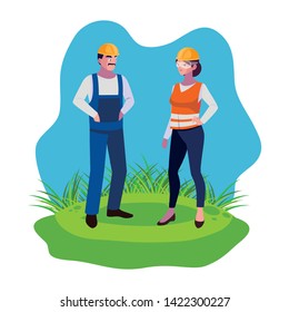 couple of builders constructors workers on the lawn
