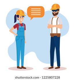 couple builders talking characters