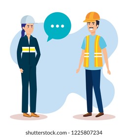 couple builders talking characters