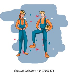 couple of builders workers avatars characters