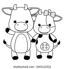 Couple of bull and cow cartoon design