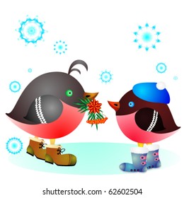 Couple of bullfinches on wintertime