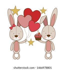 couple of bunnies with cake in hand