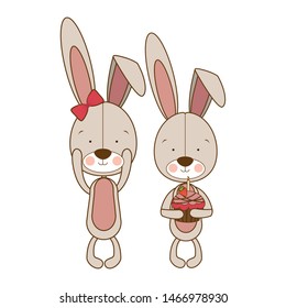 couple of bunnies with cake in hand