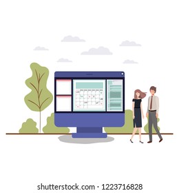 couple of business with computer desktop avatar character