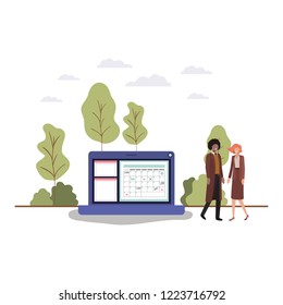 couple of business with laptop computer avatar character