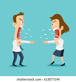 Couple Business Man And Woman Argument, Vector Illustration Cartoon