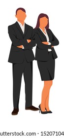 Couple of Business man and woman love working and communication. flat cartoon character set isolated on white background, hand drawn men and women having a standing pose, for web and resource design.