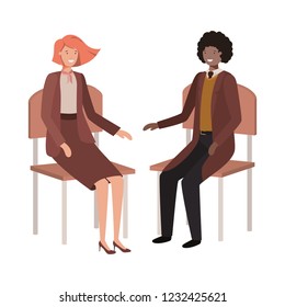 couple of business sitting in chair avatar character