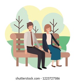 couple of business sitting in park chair with landscape