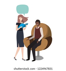 couple of business with speech bubble