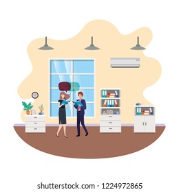 couple of business with speech bubble avatar character