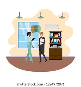 couple of business with speech bubble avatar character
