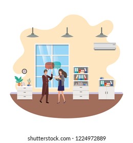 couple of business with speech bubble avatar character