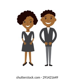 Couple of business woman and  man. Black afroamerican people flat illustration