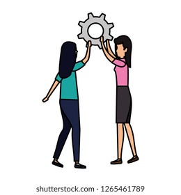 couple businesswomen lifting gear