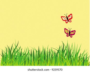 mariposa de pareja, hierba y fondo amarillo