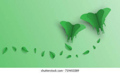 Couple butterfly in leaf paper design, conservation concept, vector illustration