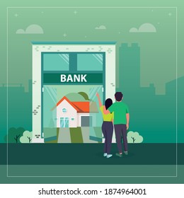 couple buying a new house in the bank