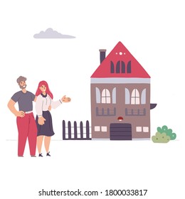 A couple buying or renting a house. Vector flat illustration isolated on white background