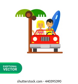 Couple in Cabriolet Vector Icon