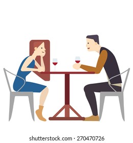 Couple in cafe drinking wine vector illustration,isolate on white background