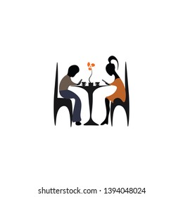 A couple in a cafe having a good drink over a chat vector color drawing or illustration