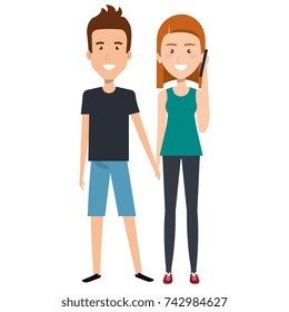 couple calling with smartphone