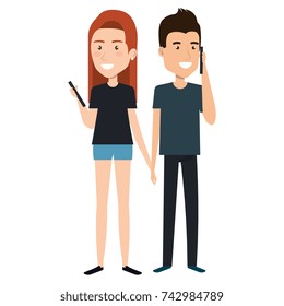 couple calling with smartphone