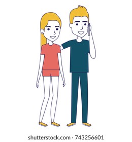 couple calling with smartphone