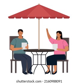 couple calling the waiter characters