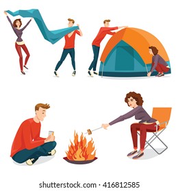 Couple camping, illustration in cartoon style