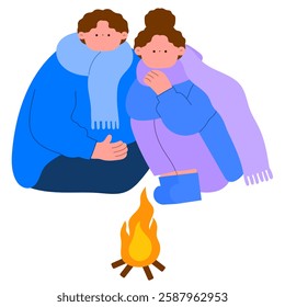 couple camping, outdoor adventure flat vector illustration