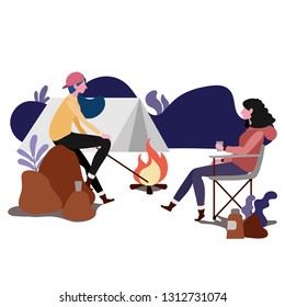 Couple Camping Together Illustration Design Stock Vector (Royalty Free ...