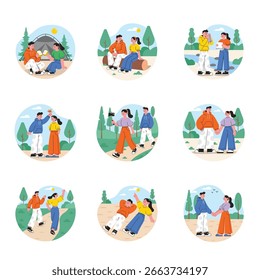 Pareja Ilustración vectorial de camping. Conjunto 1