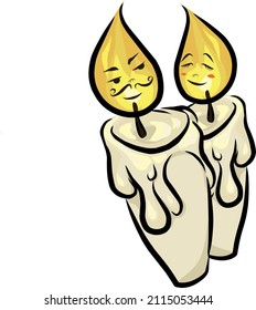 A couple of candle melting together. Burning love vector