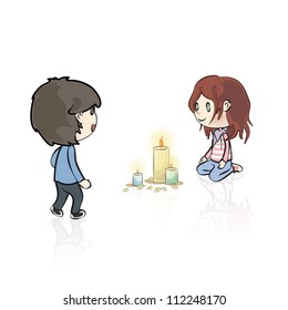 Couple with candles. Vector illustration.