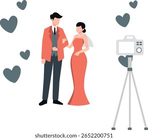 O casal está capturando momentos juntos.