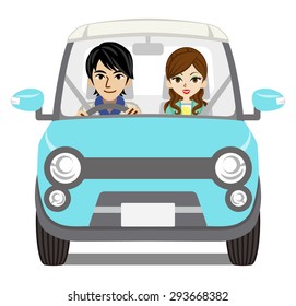 Couple Car Driving, Front View