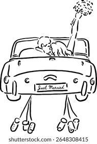 Casal no carro - Apenas Casado Vista Traseira Esboço Ilustração