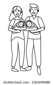couple carrying babys black and white