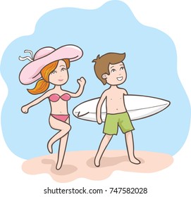 couple cartoon in beach