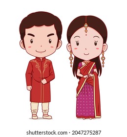 Couple of cartoon characters in India traditional costume.